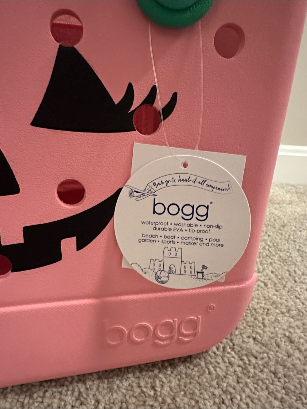 NWT Bitty Bogg Bag Pink Jack-O'-Lantern Tote with Green Handles - Picture 2 of 7